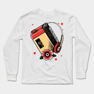 80s walkman cassette headphones tattoo Long Sleeve T-Shirt